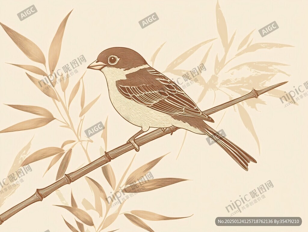 手繪竹鳥(niǎo)