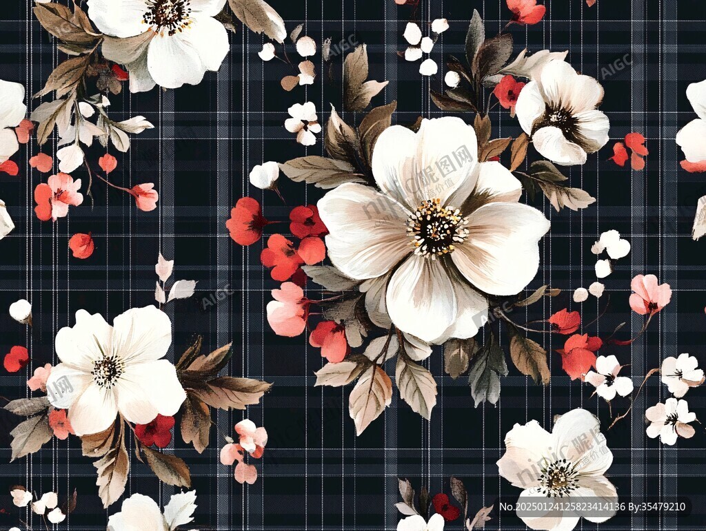 數(shù)碼印花圖案手繪花卉