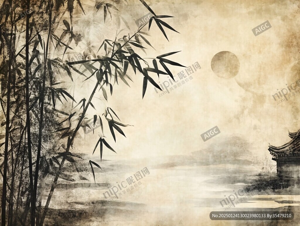 竹林古典水墨畫