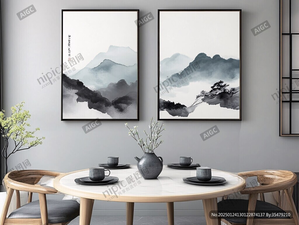 山水裝飾畫餐廳墻畫