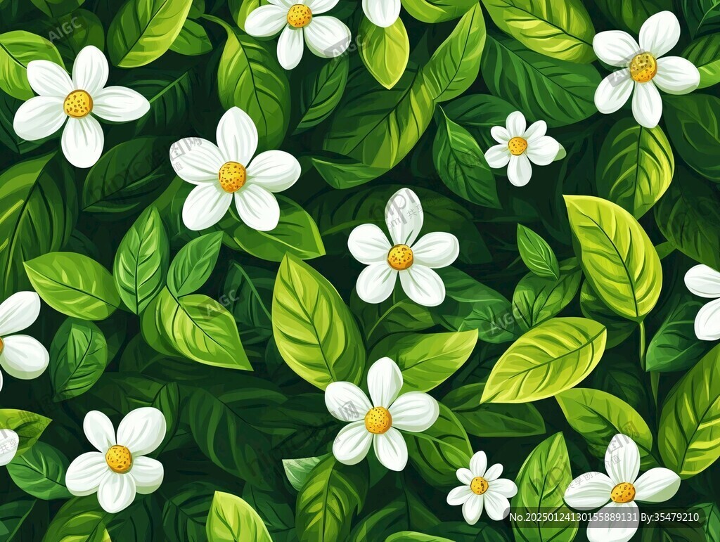 綠葉白花背景