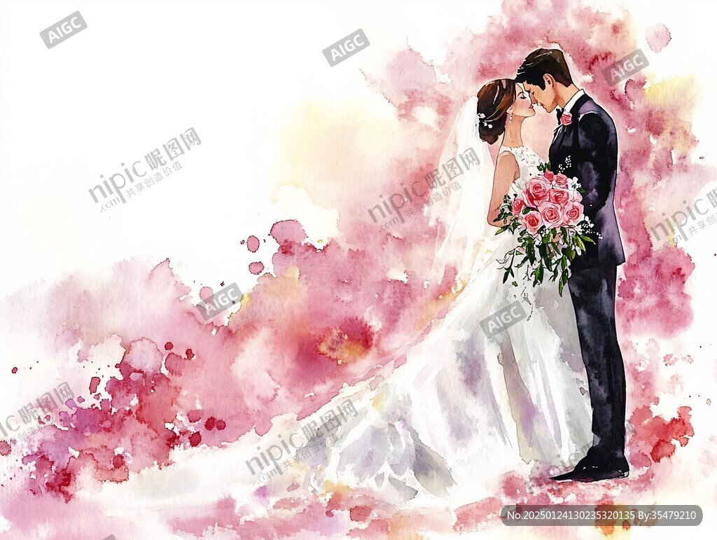 紅色油畫(huà)水彩婚禮