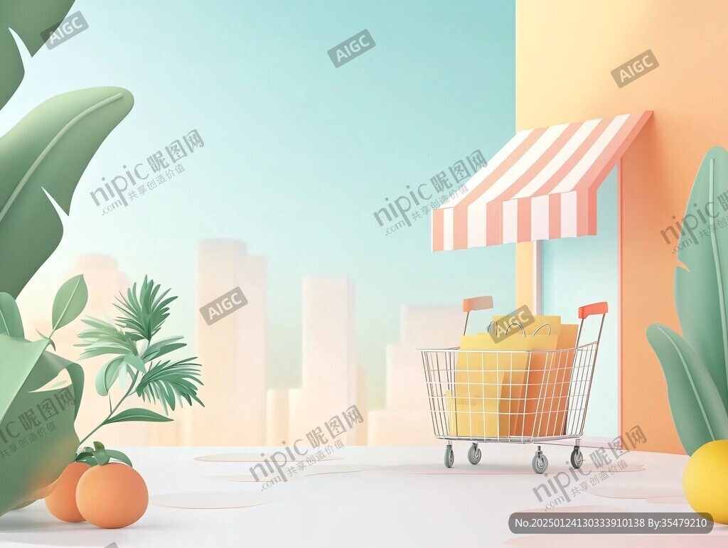 扁平風購物場景