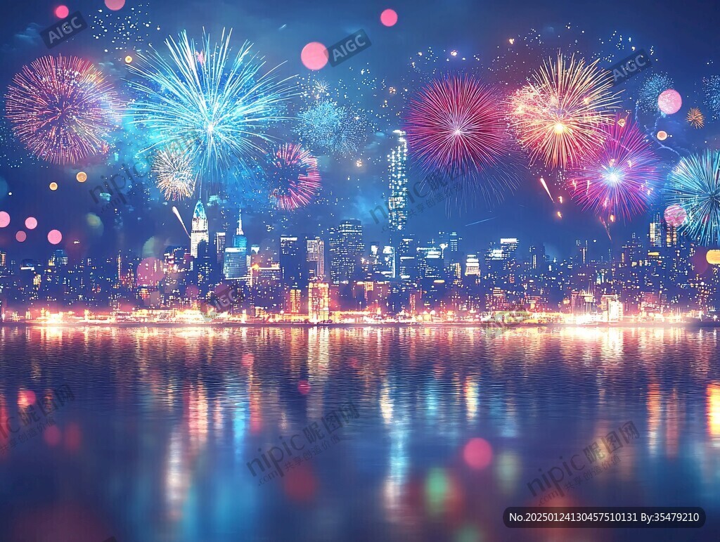 維多利亞灣新年背景