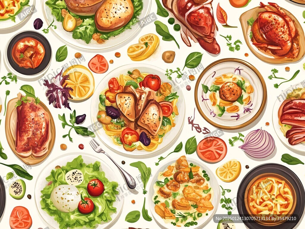 西餐美食插畫