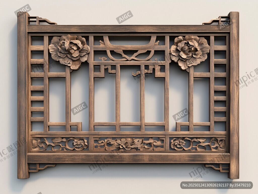 中式門(mén)扇花鳥(niǎo)木雕