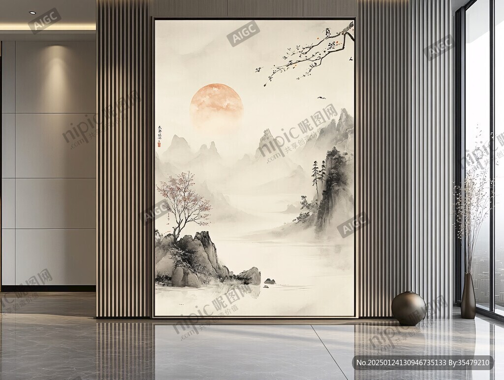 意境屏風山水掛畫