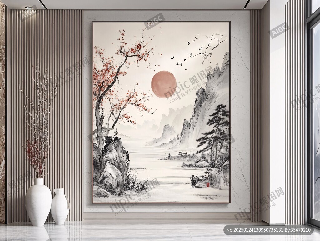 日出東方元素中式掛畫