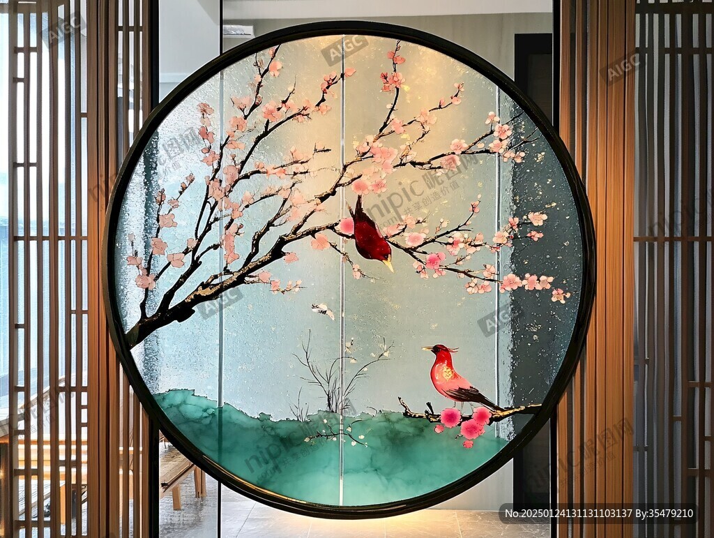 酒店客廳走廊梅花花鳥