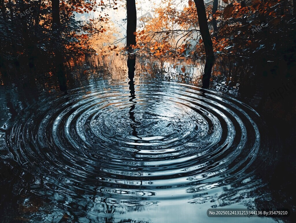 水面紅色落葉