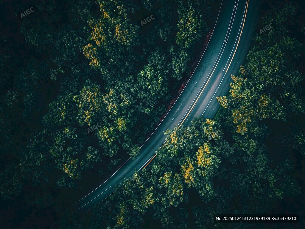 航拍林間的路