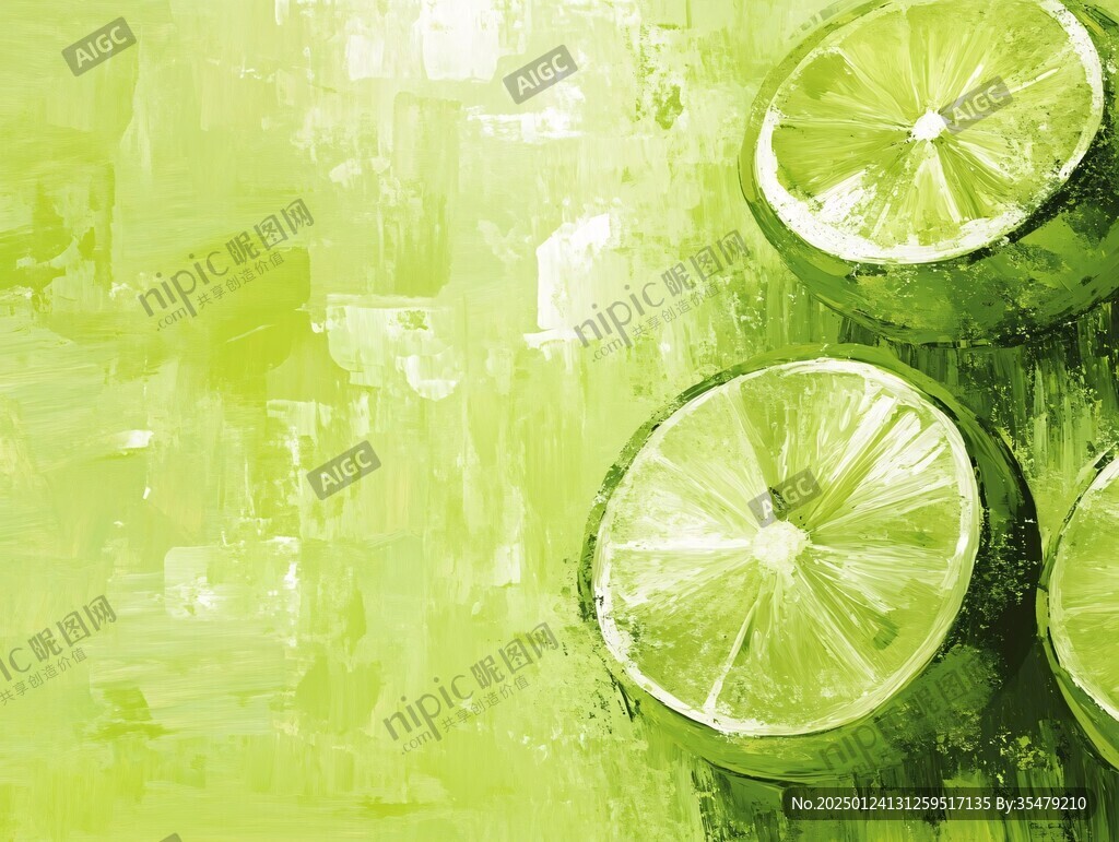 綠色檸檬油畫