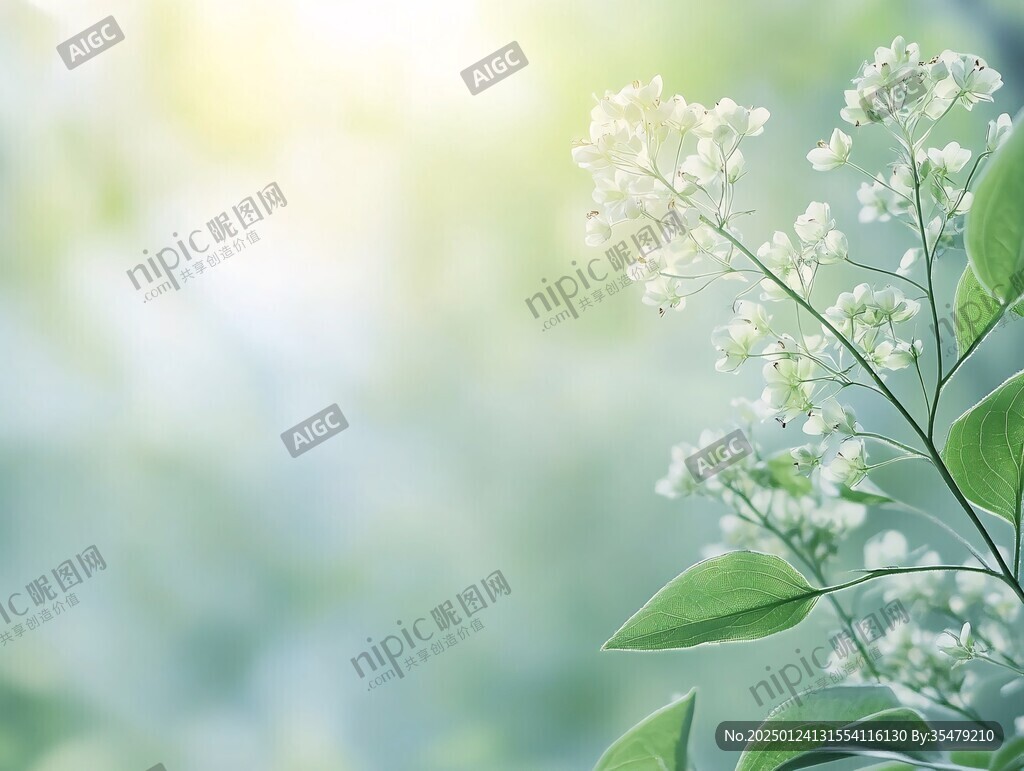 綠葉白花壁紙