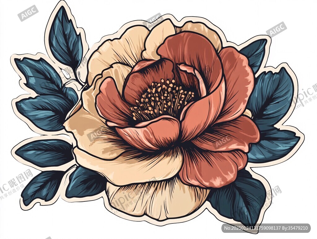 花朵貼紙文創插畫