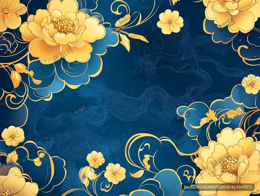 金色牡丹花水紋