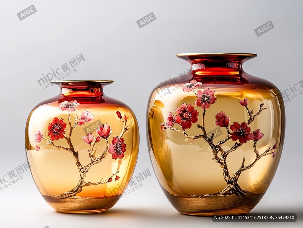 陶瓷鍍金花卉對瓶