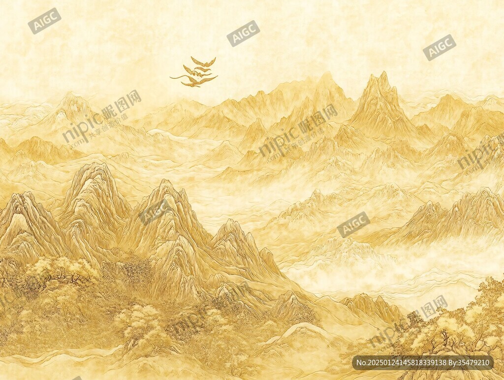 金色水墨群山背景墻