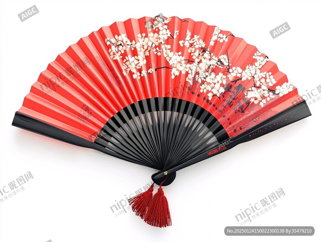 折扇仙鶴海浪