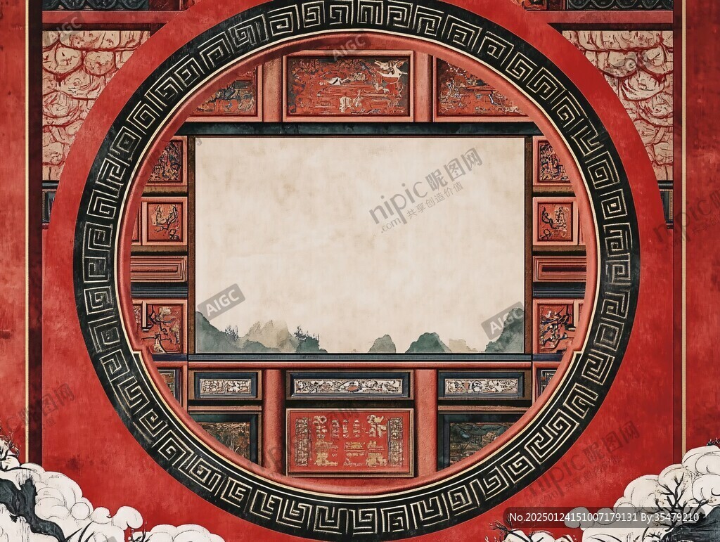 中式窗景插畫