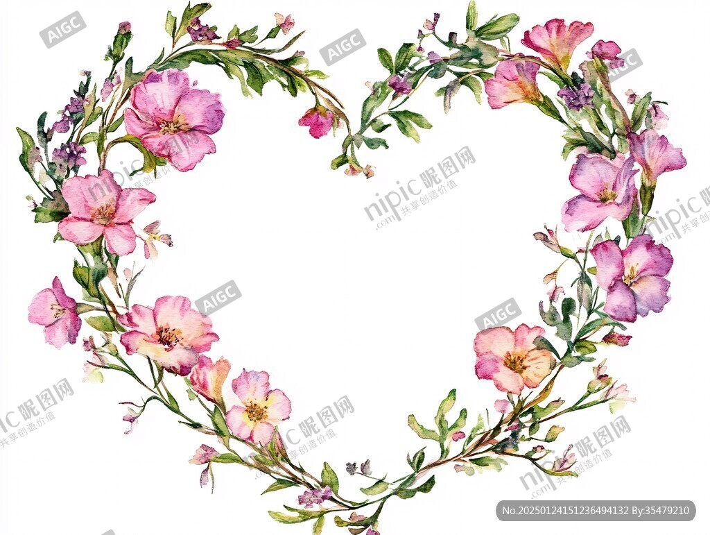 水彩浪漫愛(ài)心花卉