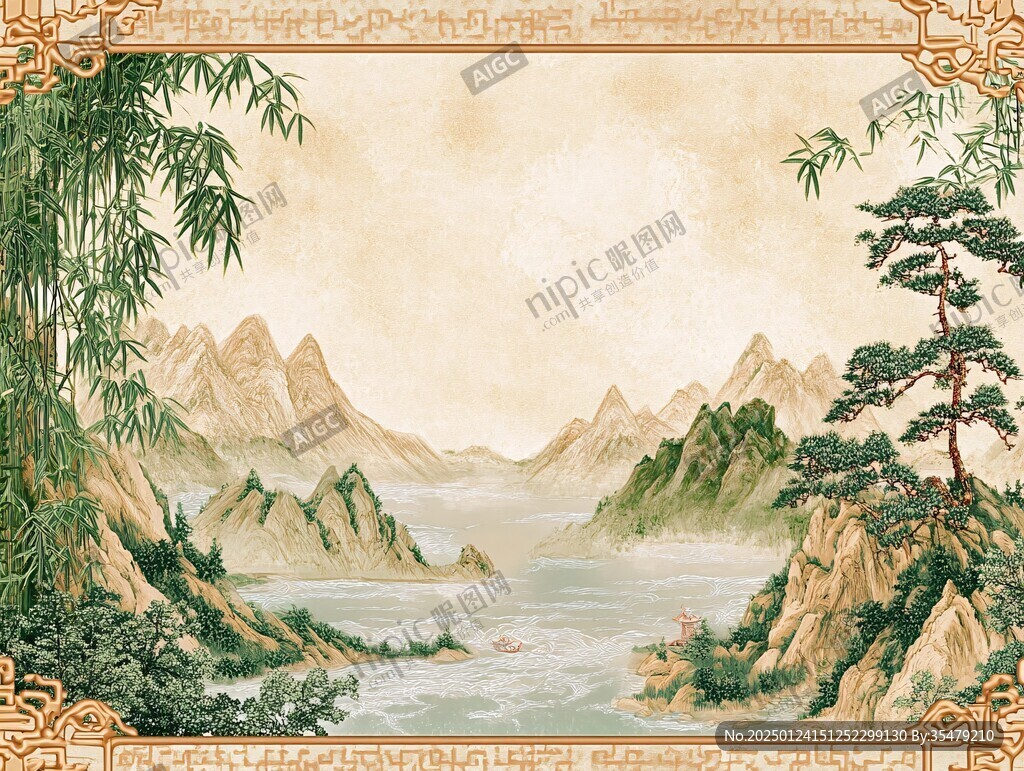 古典古風(fēng)復(fù)古迎客松
