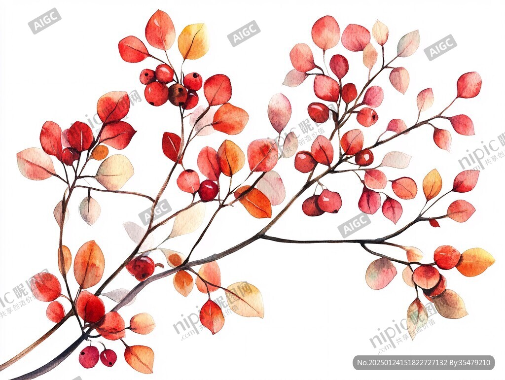 烏桕樹紅葉插畫
