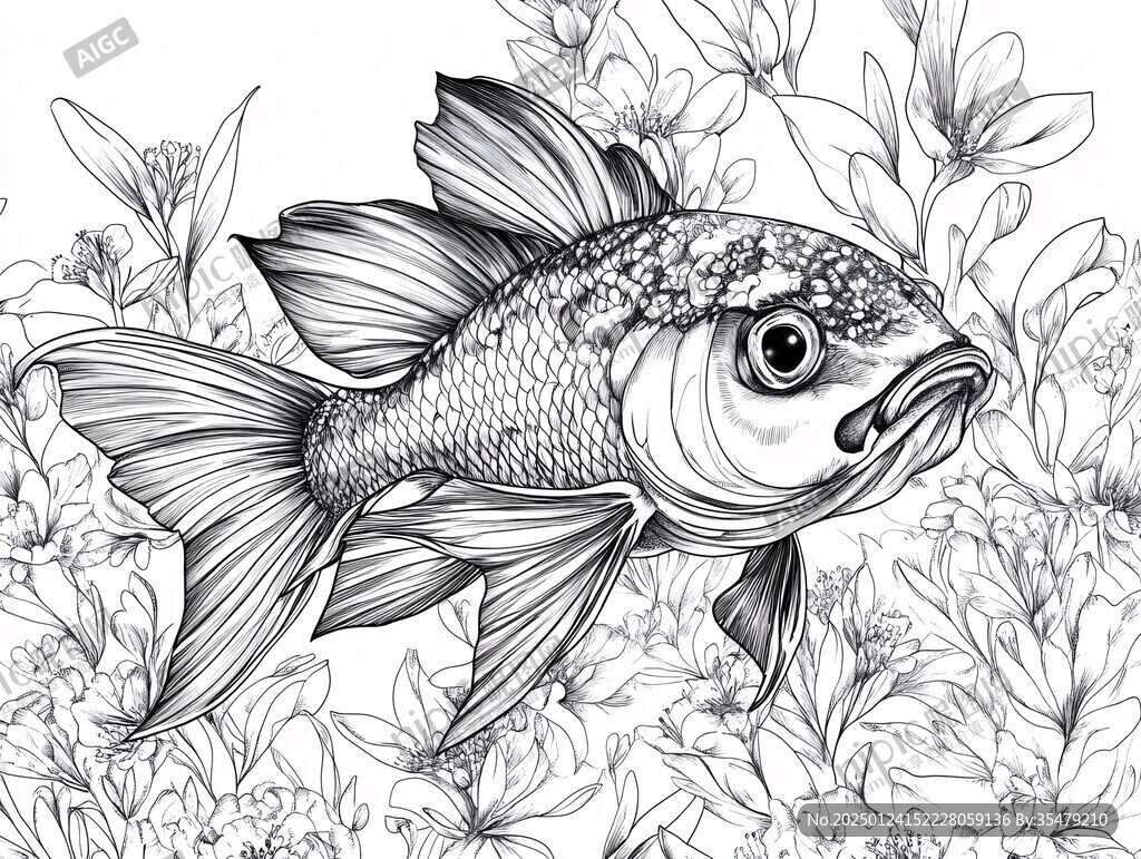 牡丹魚線稿