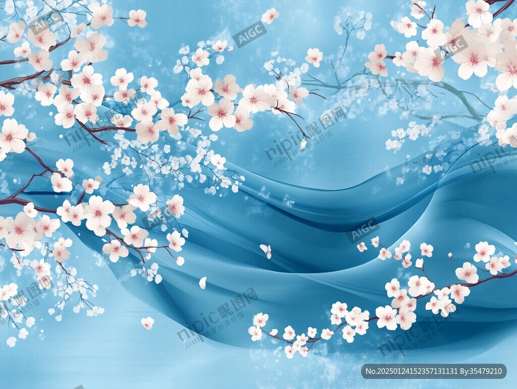桃花藍底圖