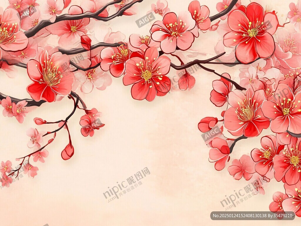 新中式桃花壁畫
