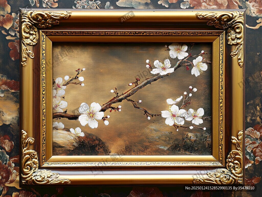 一枝梅花油畫