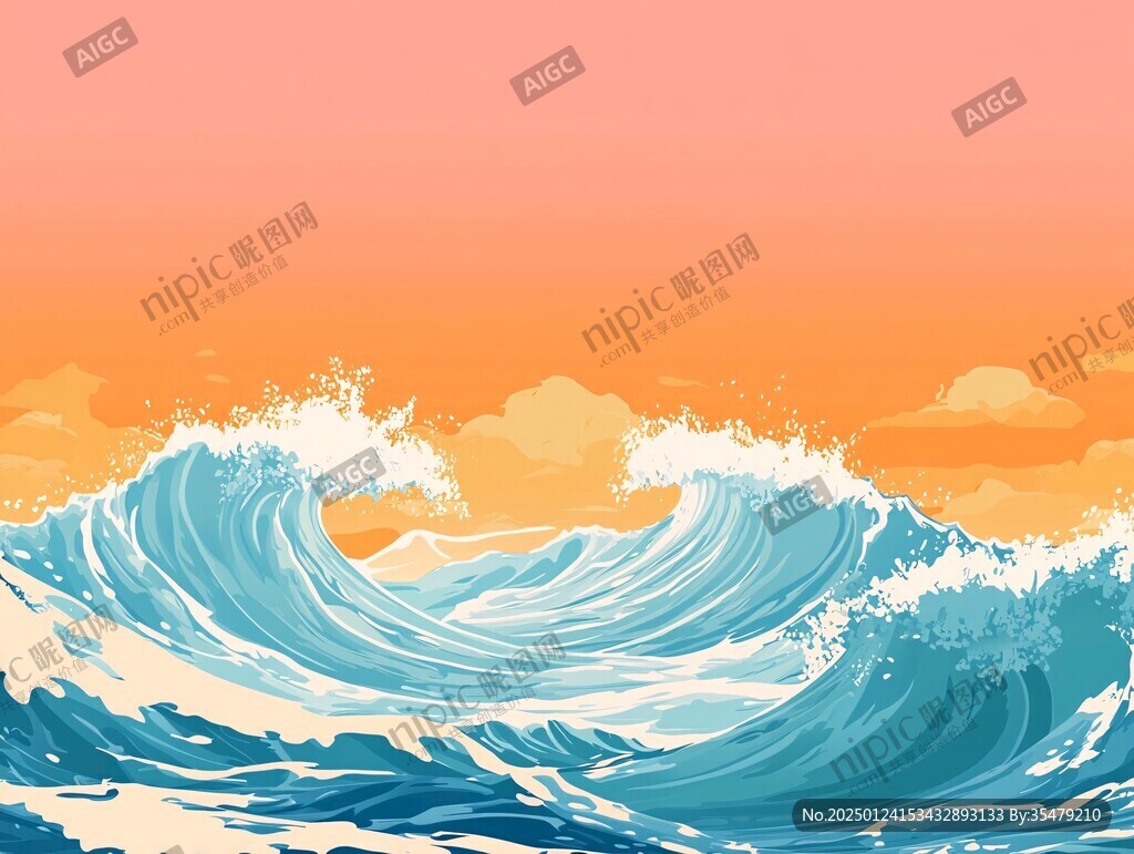 波濤海浪插畫