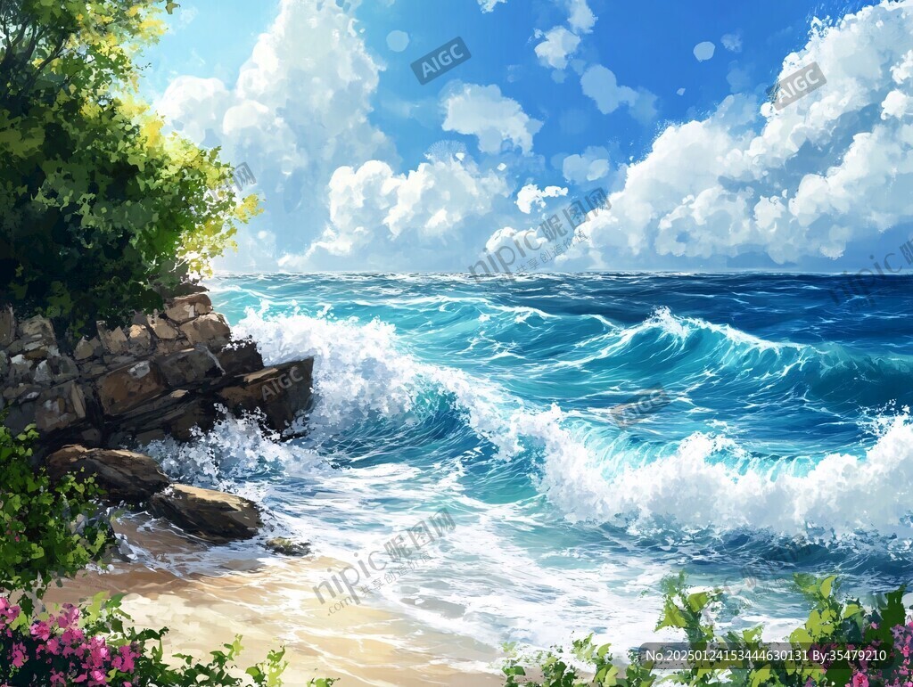 海邊唯美手繪