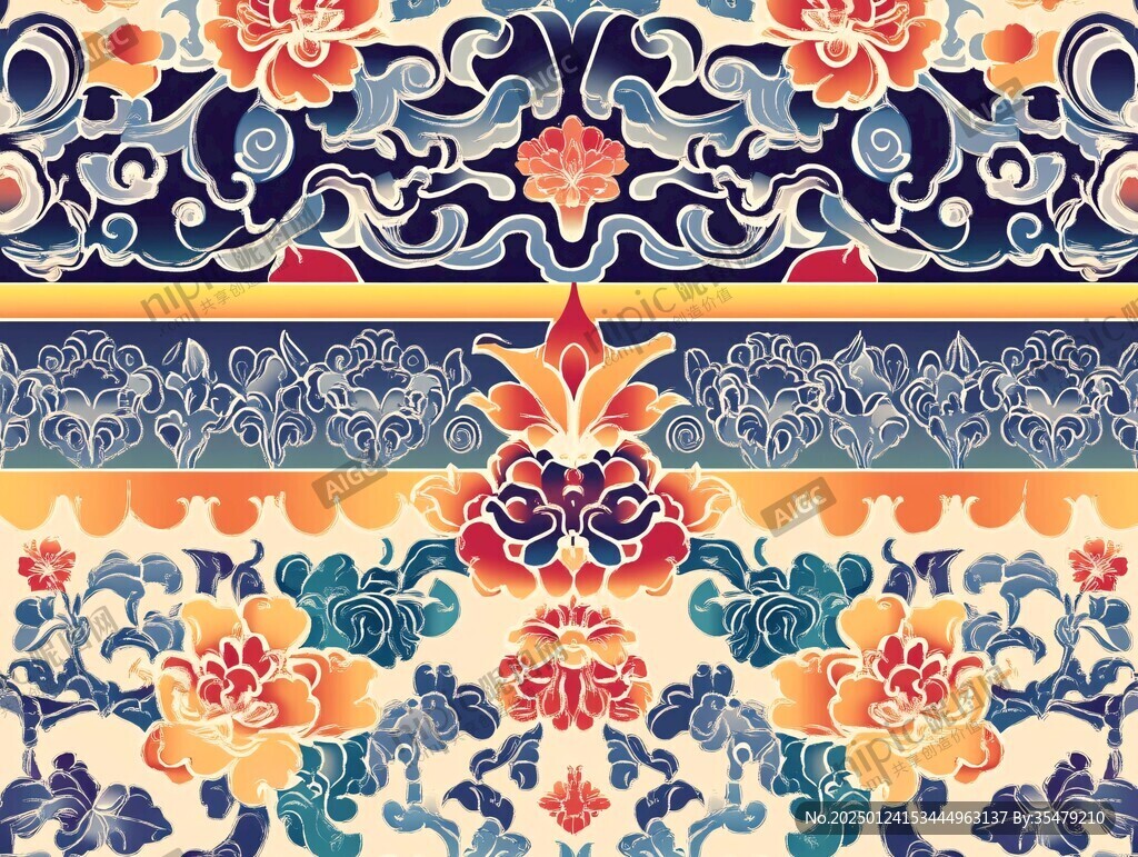 色塊花古典圖案組合