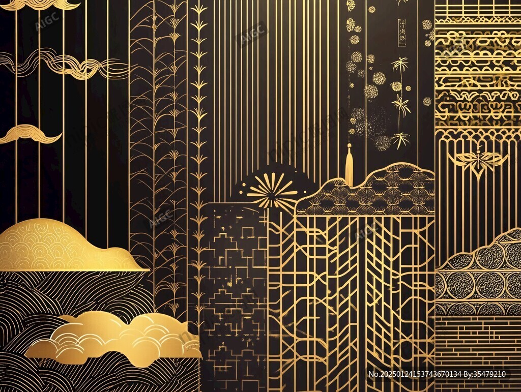 新中式格柵插畫