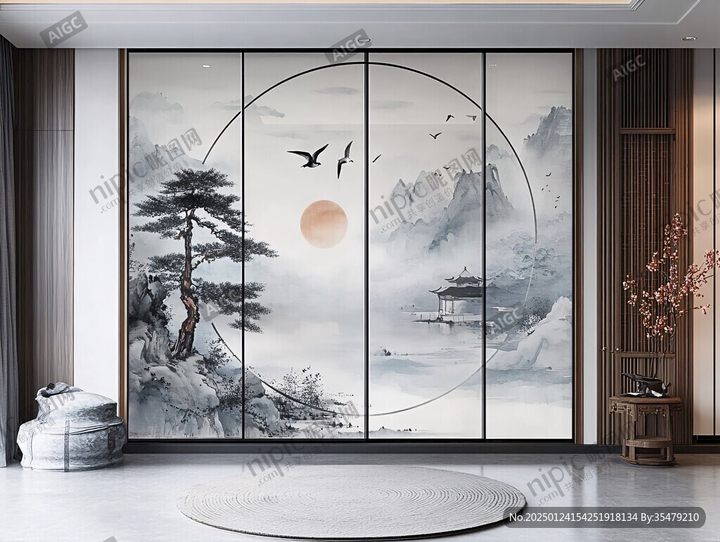 山水畫玻璃屏風(fēng)