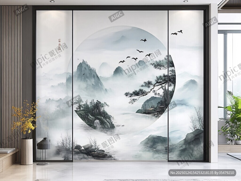 山水畫(huà)玻璃屏風(fēng)