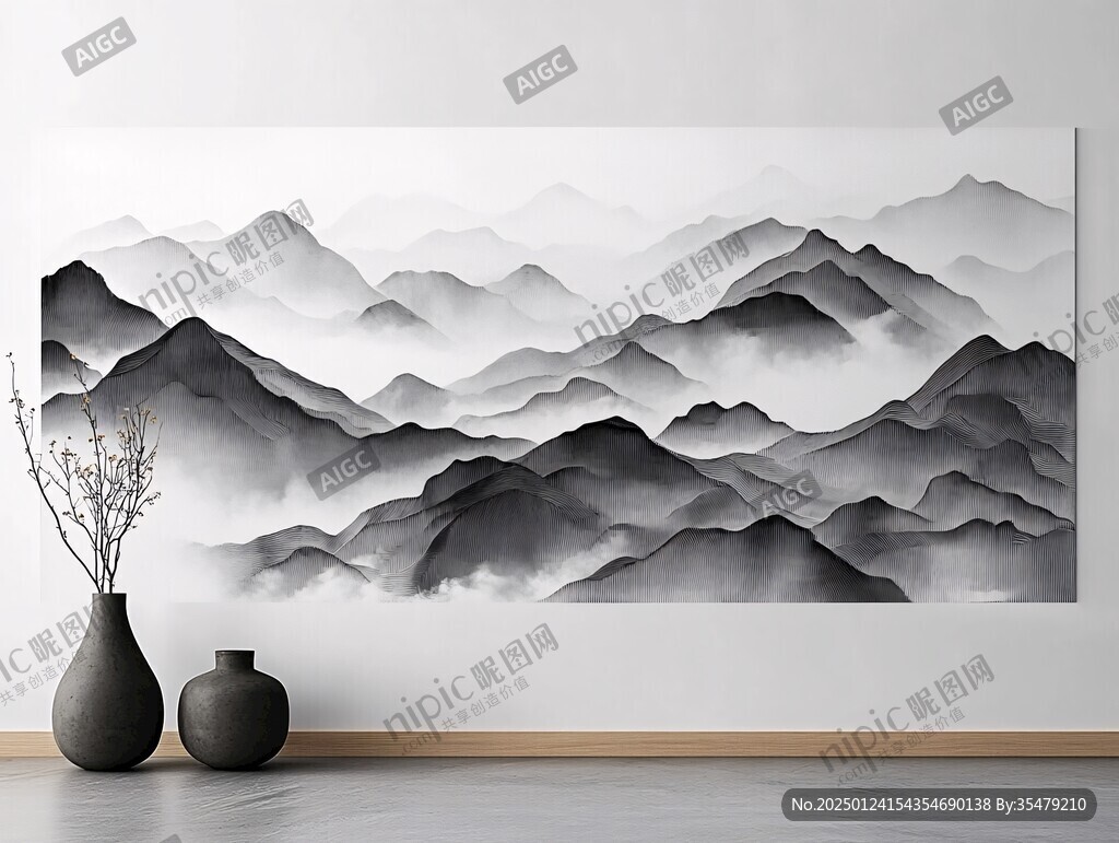新中式大幅水墨山