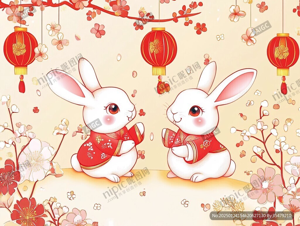 兔年對聯(lián)插畫