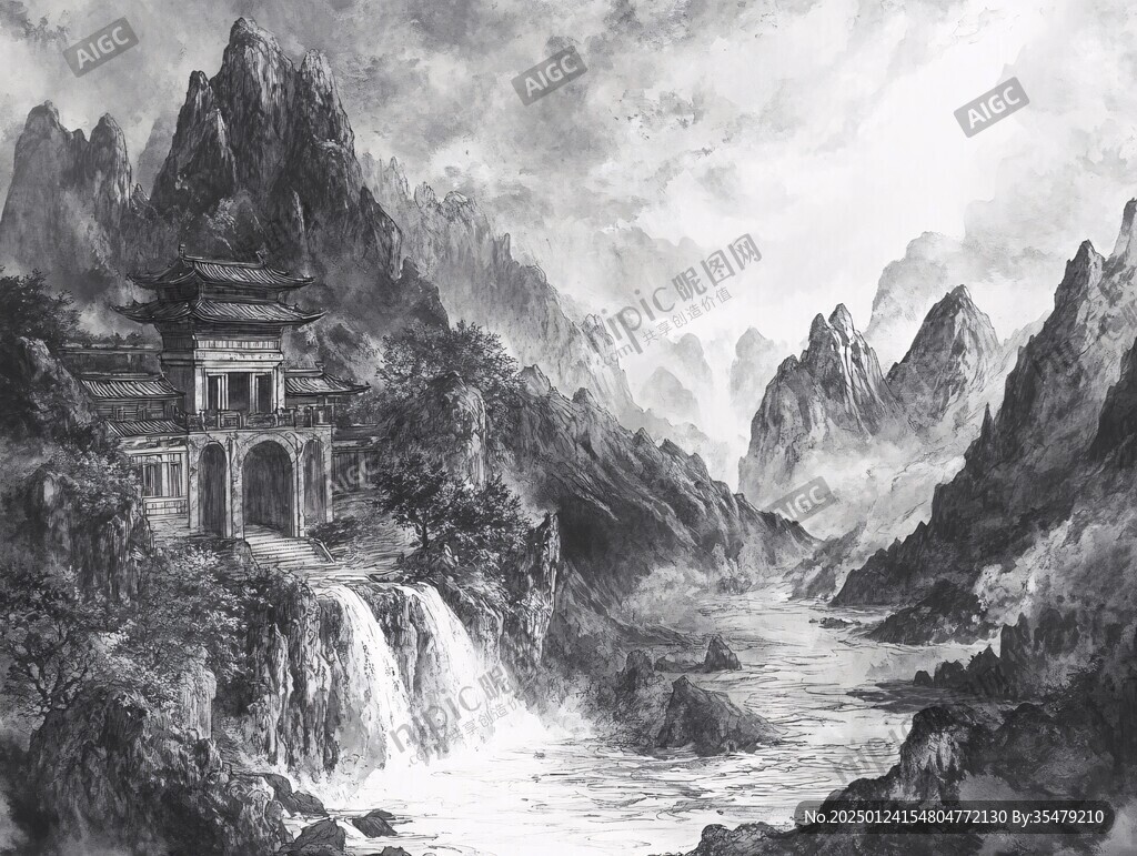 水墨武當(dāng)山畫