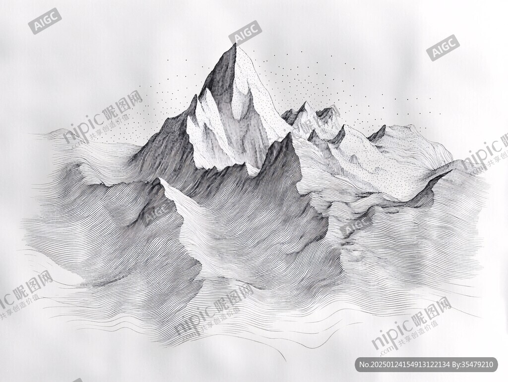 高端山水線包裝插畫