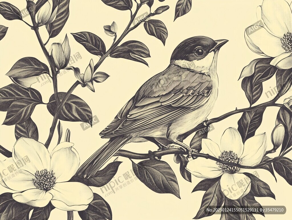 歐式手繪花鳥