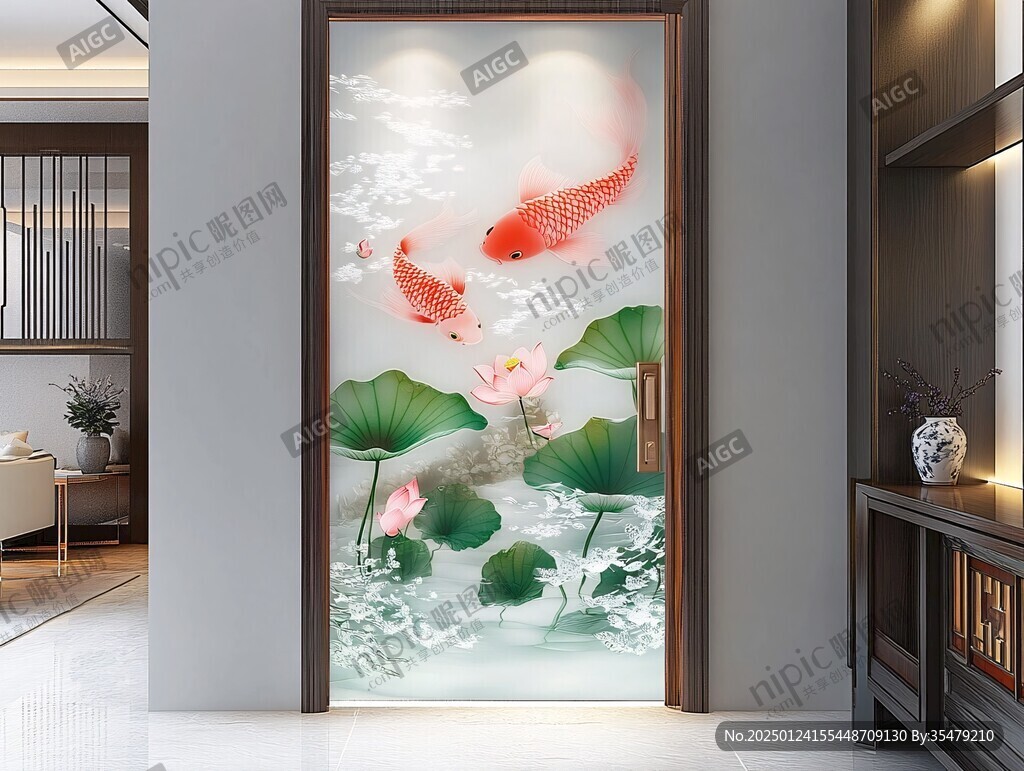 紅鯉魚荷花隔斷