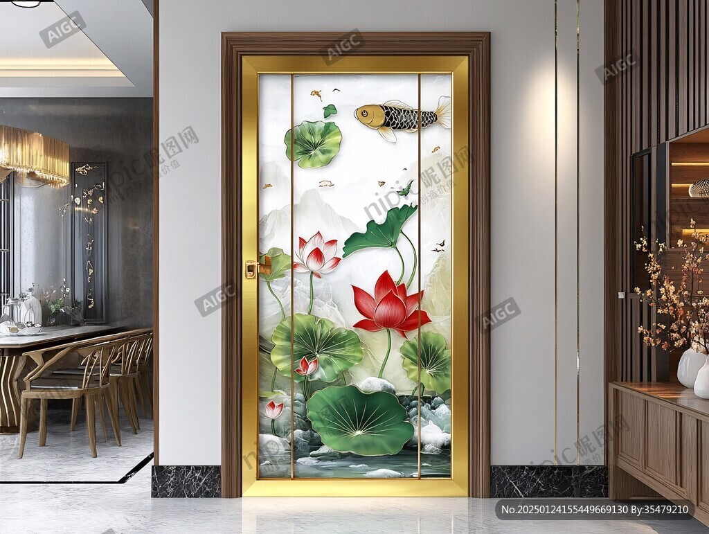推拉門荷花