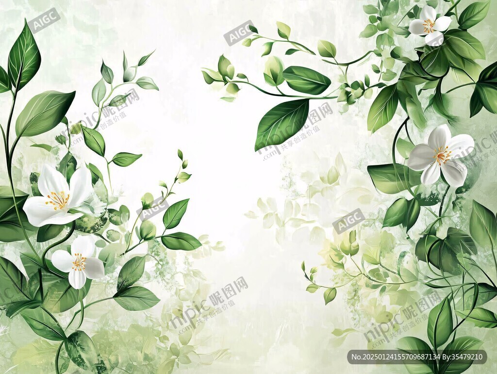 綠葉鮮花背景圖