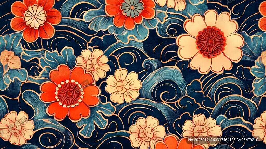 花卉海水紋