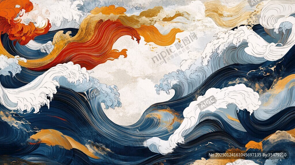 古風(fēng)海浪包裝插畫