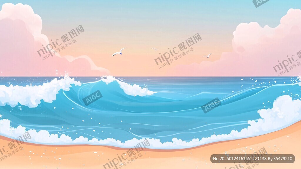 波濤海浪插畫