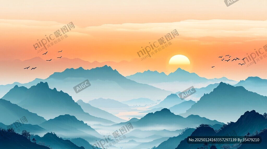 紅日水墨山水