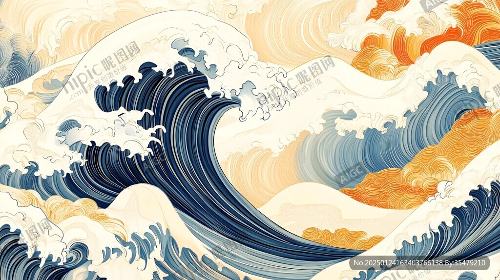 古風(fēng)海浪包裝插畫