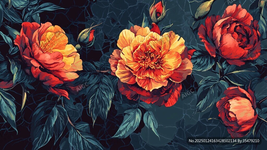 手繪質(zhì)感牡丹花